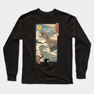 Dinosaur Long Sleeve T-Shirt - Jurassic Ukiyo-e 2 by Vincent Trinidad Art